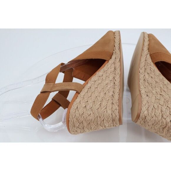 Andre Assous Nanda Espadrille Sandal Size 11M Brown Leather Slingback Wedge - Picture 6 of 14